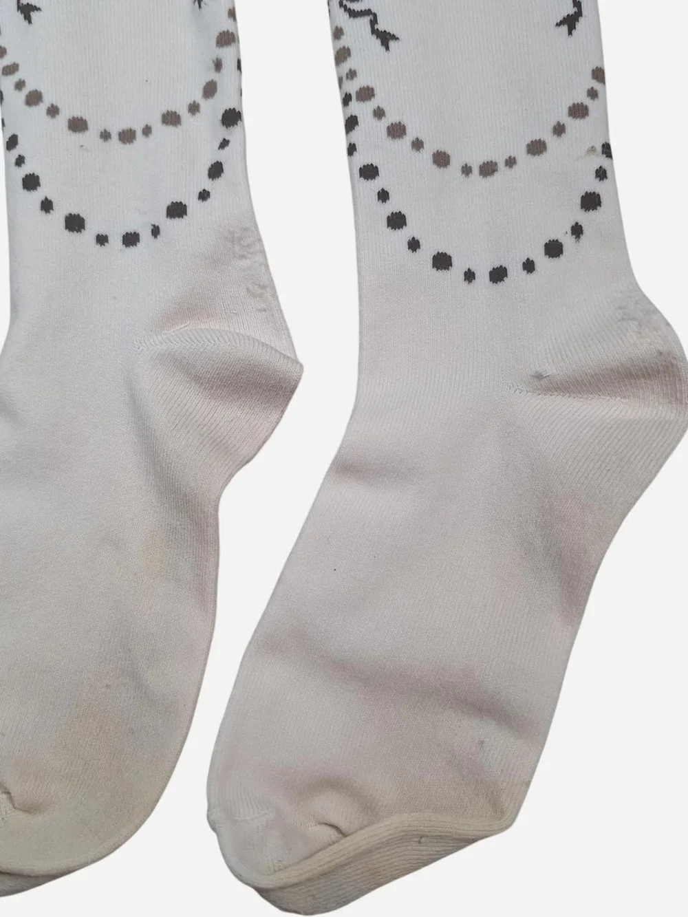 Innocent World Ivory Brown Bow Dot Garland OTK Socks | Classic Lolita